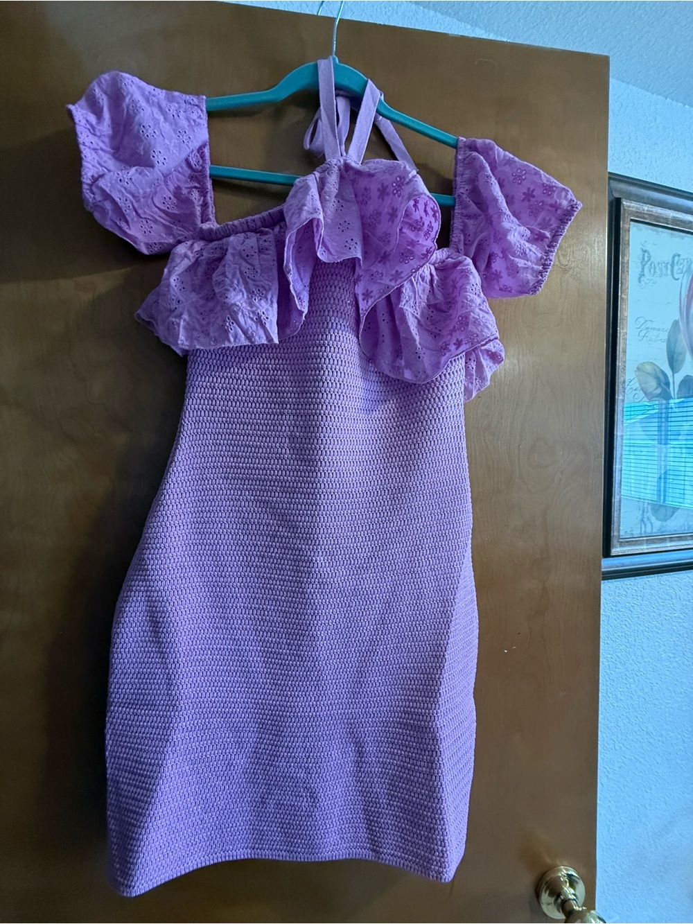 Bubblegum pink  Off-Shoulder Ruffle Knit Dress